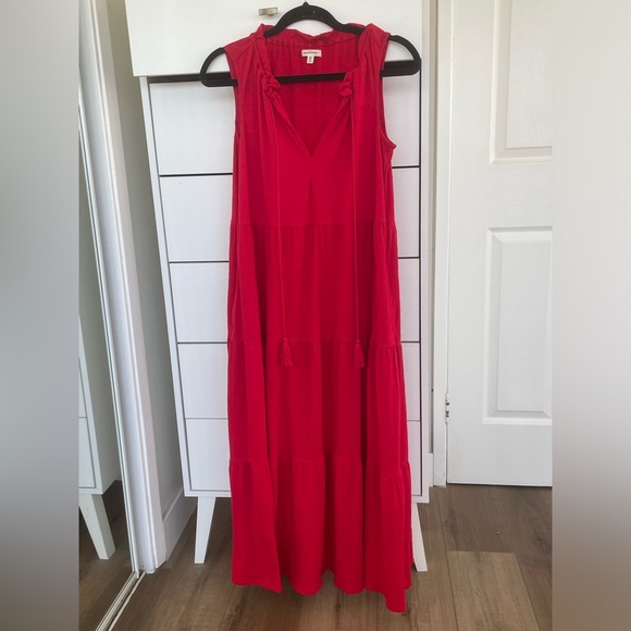 Max Studio Sleeveless Red Tiered Dress sz XS - Flowy Maxi Tiered Ruffle Dress - Picture 6 of 11